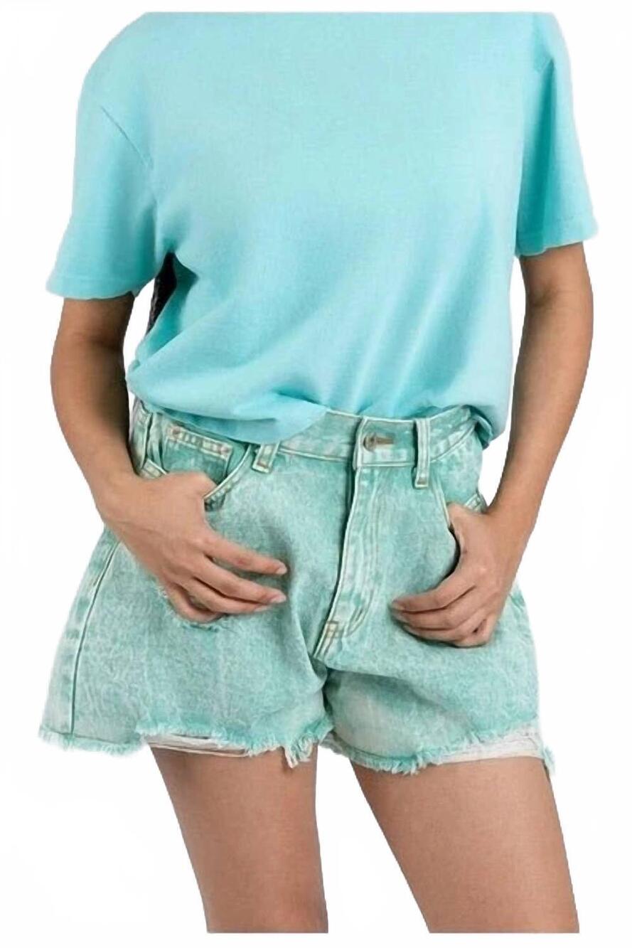 NEW VERY J canyon fade denim shorts in light green